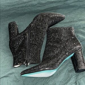 Betsey Johnson Black Glitter Ankle Boots